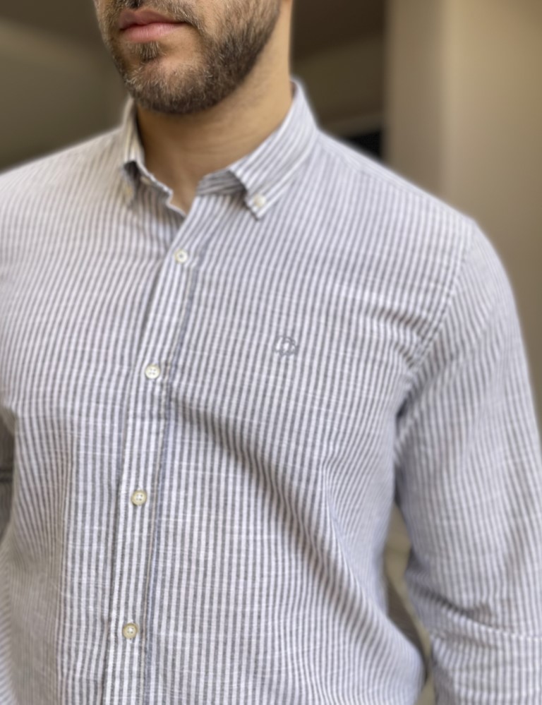 Ανδρικό γκρι ριγέ πουκάμισο με γιακά 1564G φωτογραφία